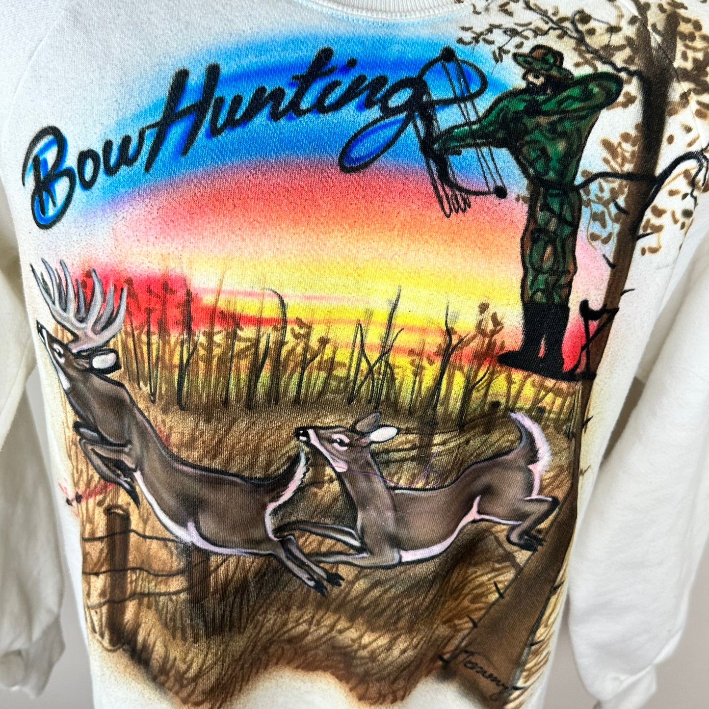 1980s Airbrushed Sweatshirt, Bowhunting, Jerzees Size Large