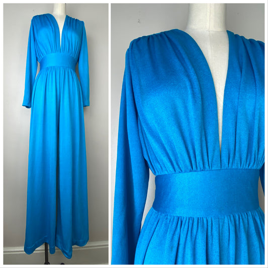 1970s Wide Leg Jumpsuit, Bright Aqua, Joy Stevens Size Medium