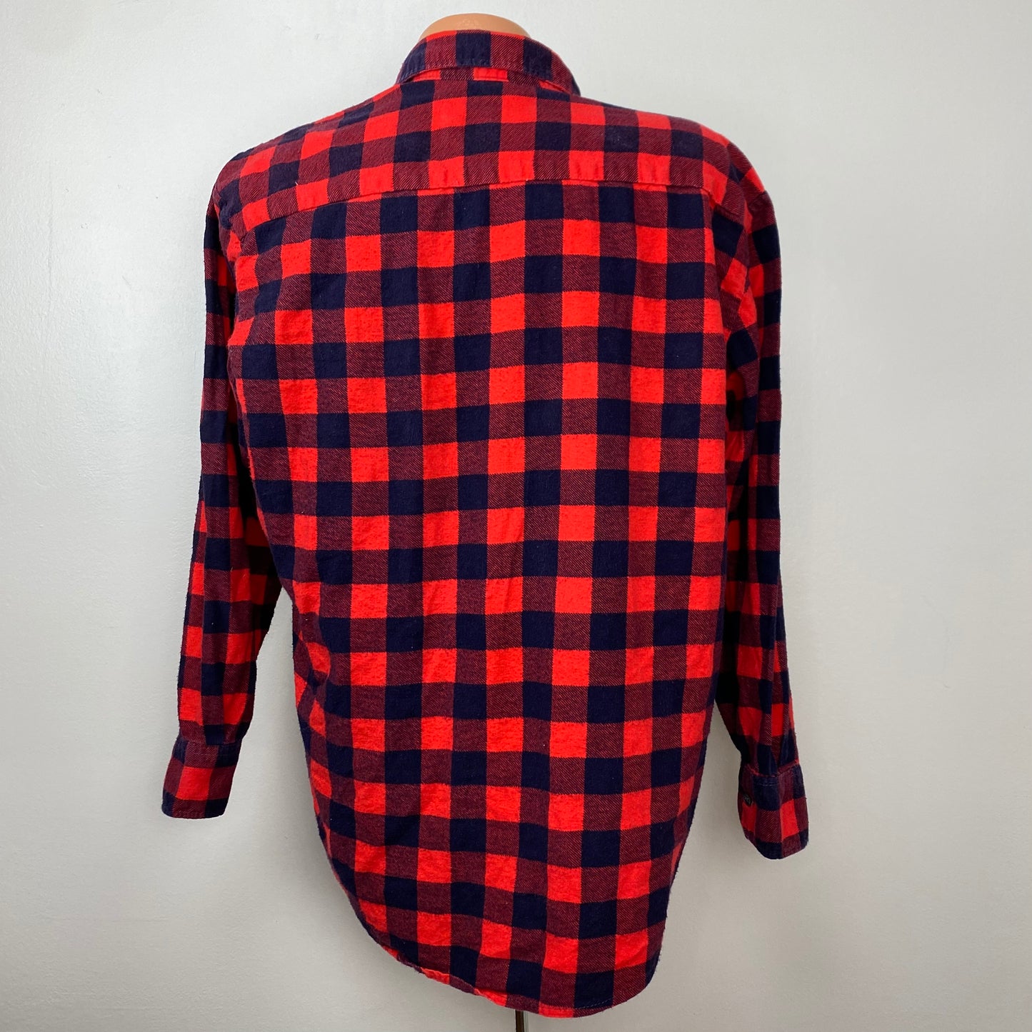 1970s/80s Red Buffalo Plaid Flannel Shirt, Size XL, All Cotton, Printed Plaid