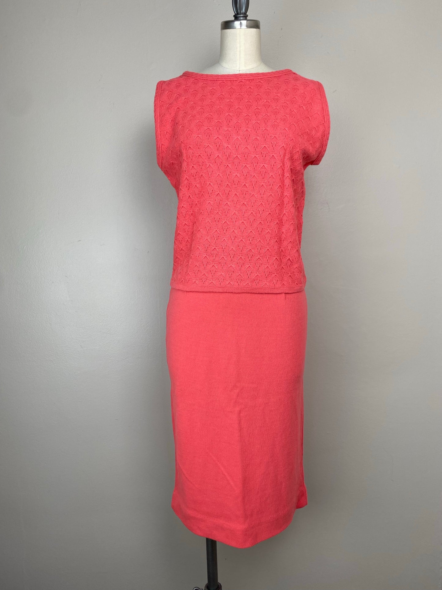 1960s Sweater Knit Set, Size XS/Small, Coral Pink Top and Skirt