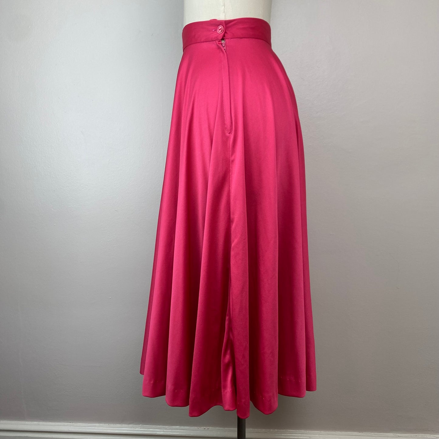 1970s Pink Disco Set, Size XS, Sleeveless Blouse and Midi Length Circle Skirt