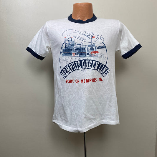 1980s Memphis Queen Line T-Shirt, Sportswear Ringer Tee Size s, Riverboat
