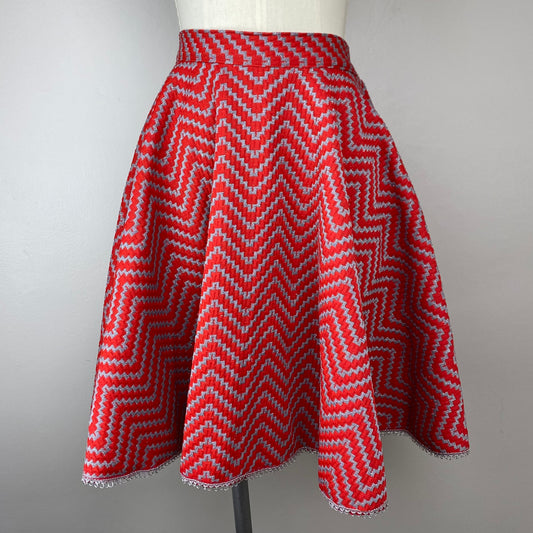 1970s/80s Red and Silver Circle Skirt, Size Medium