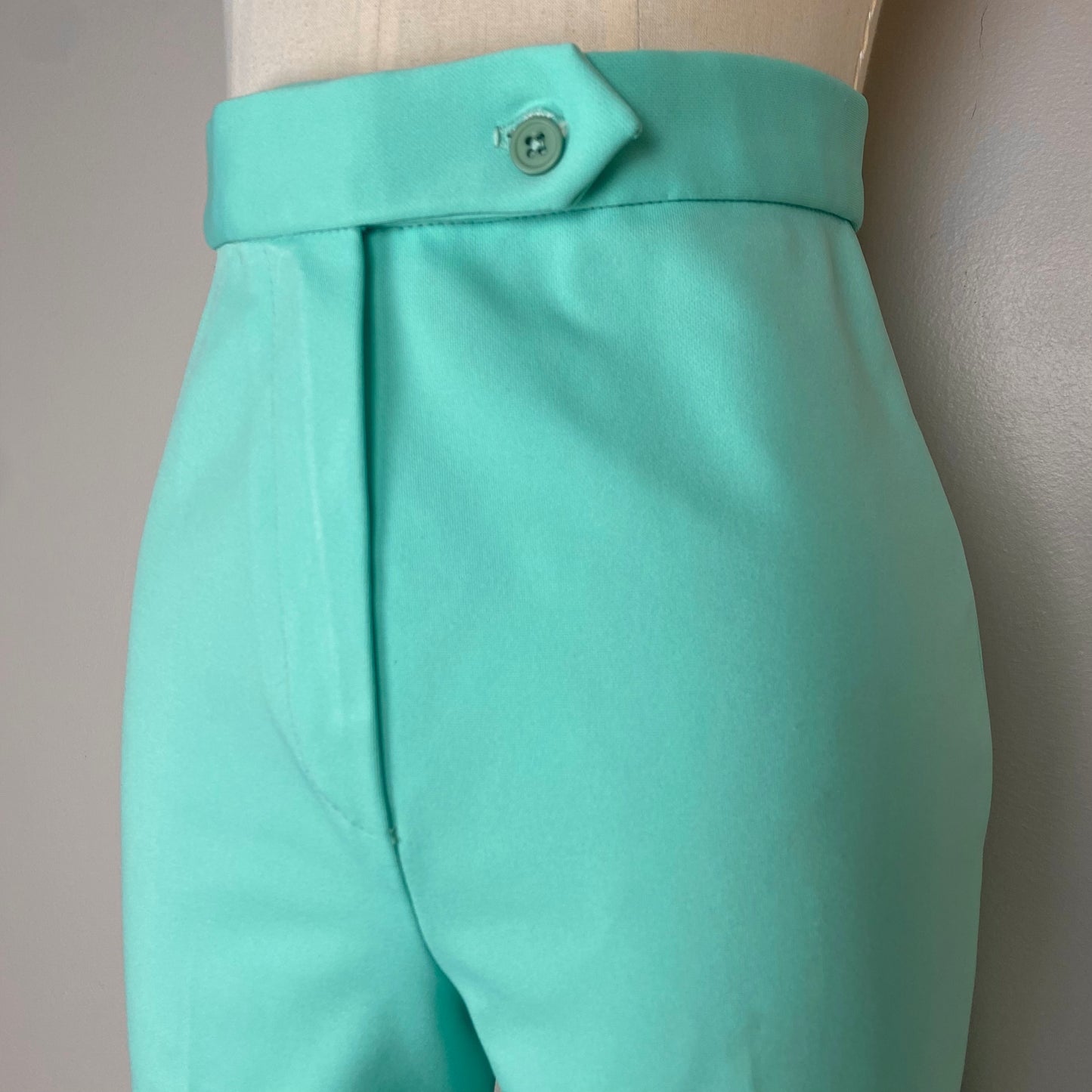 1970s High Waisted Bell Bottom Pants, Mint Green, Center Stage, Size Small, 25.5x33