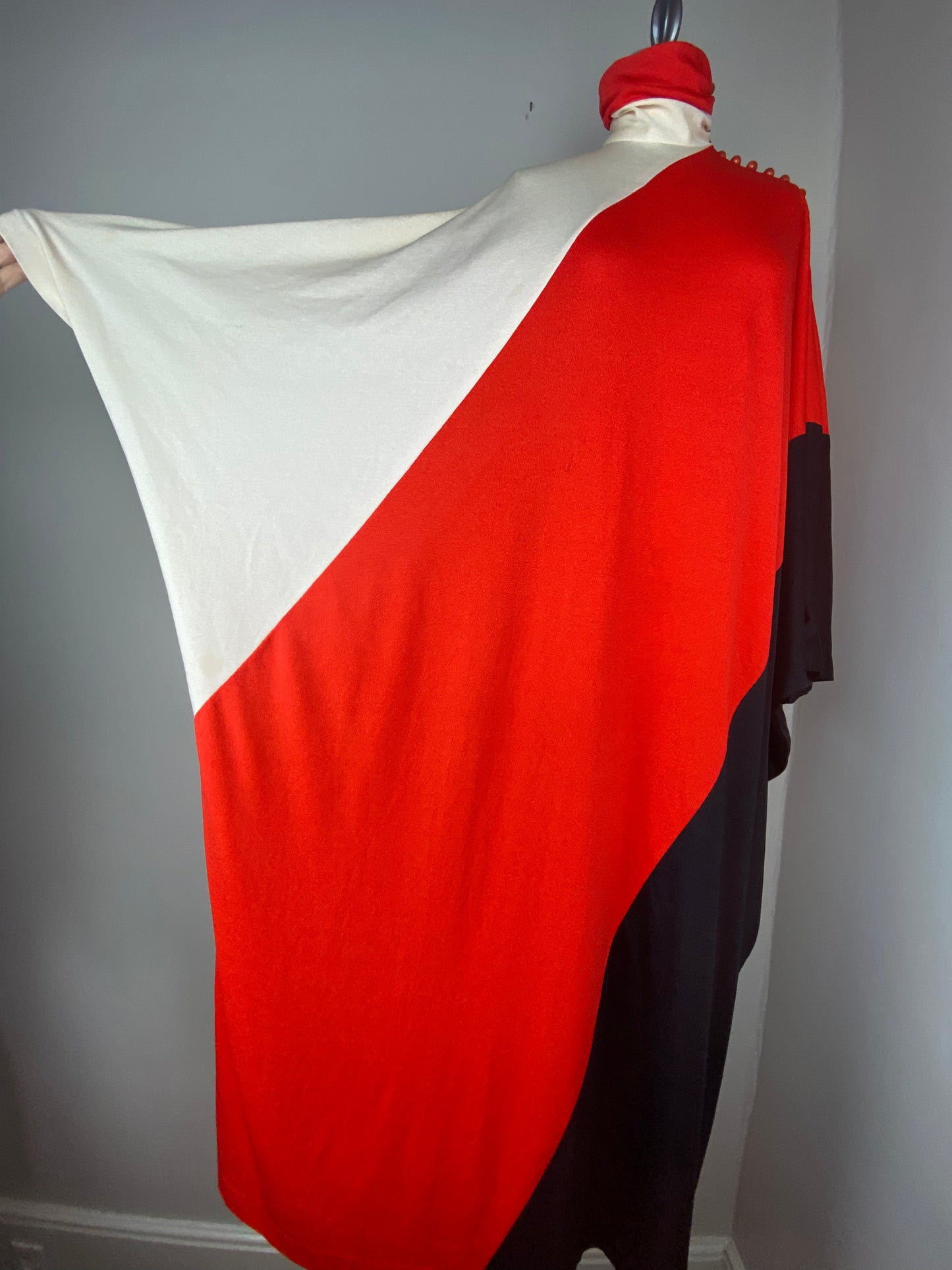 1970s Color Block Caftan Dress, Pat Richards, Size S-XL, Turtleneck