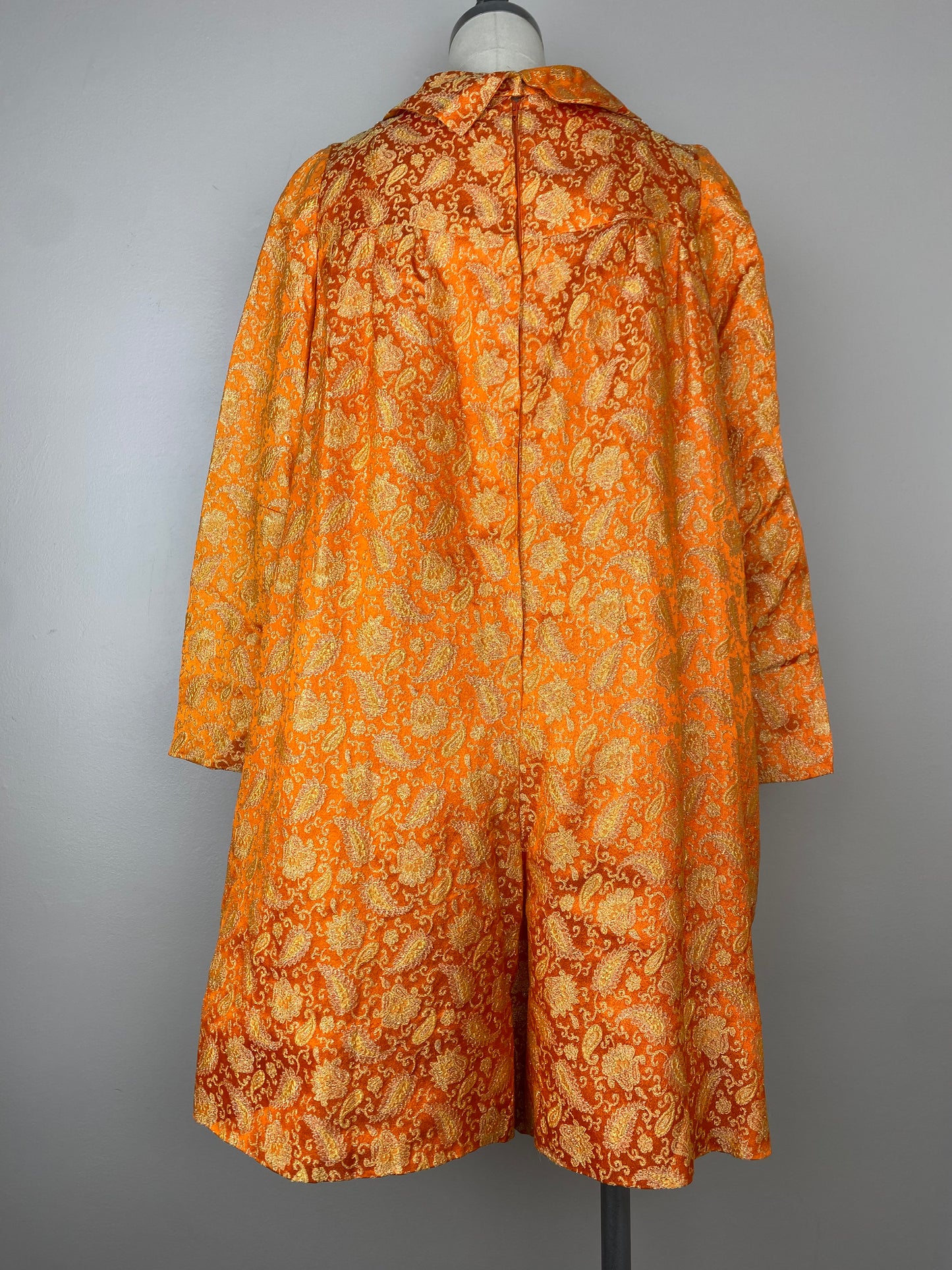 1960s Orange and Gold Lurex Brocade Romper, Size XS/S