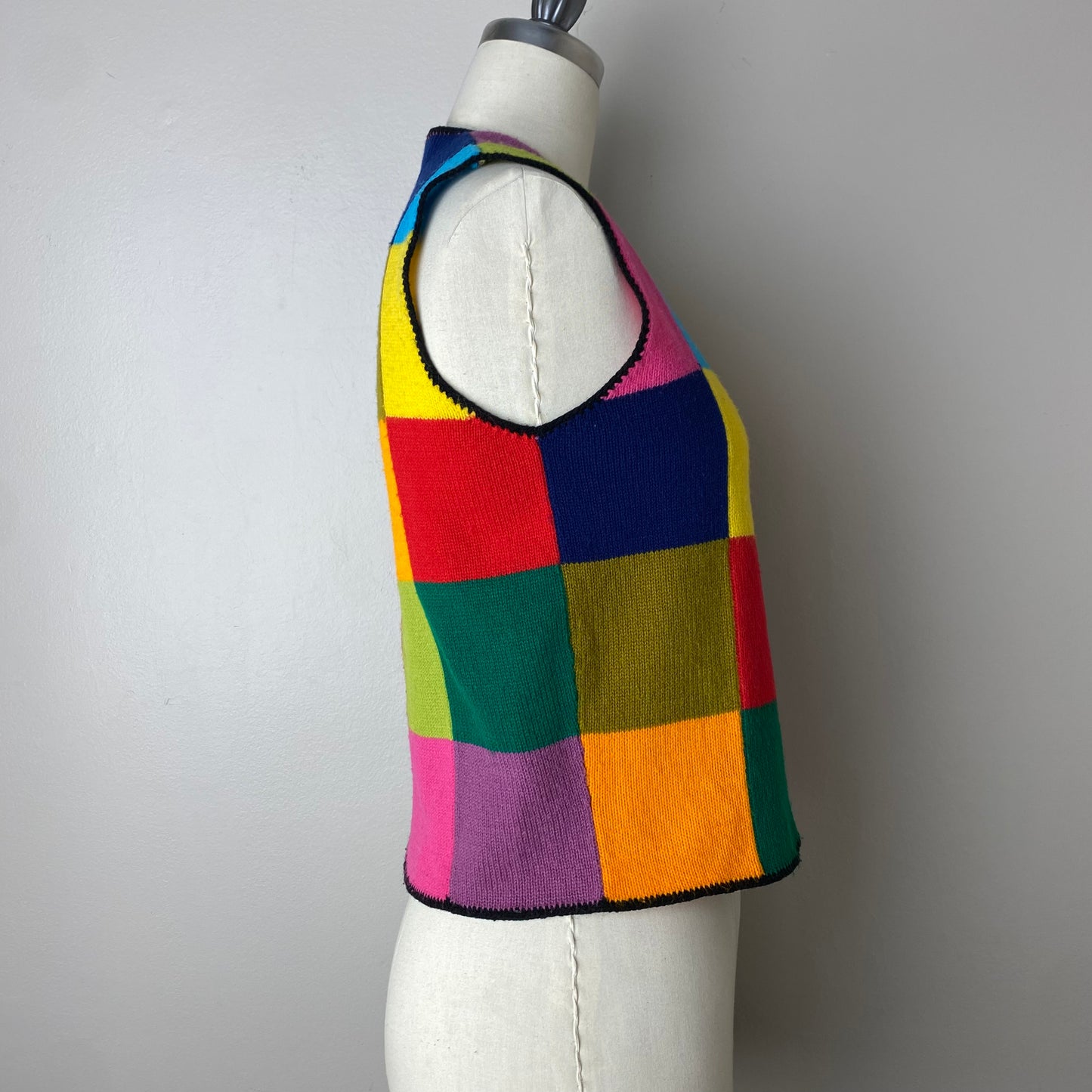 1970s Rainbow Square Patchwork Sweater Vest, Size S/M