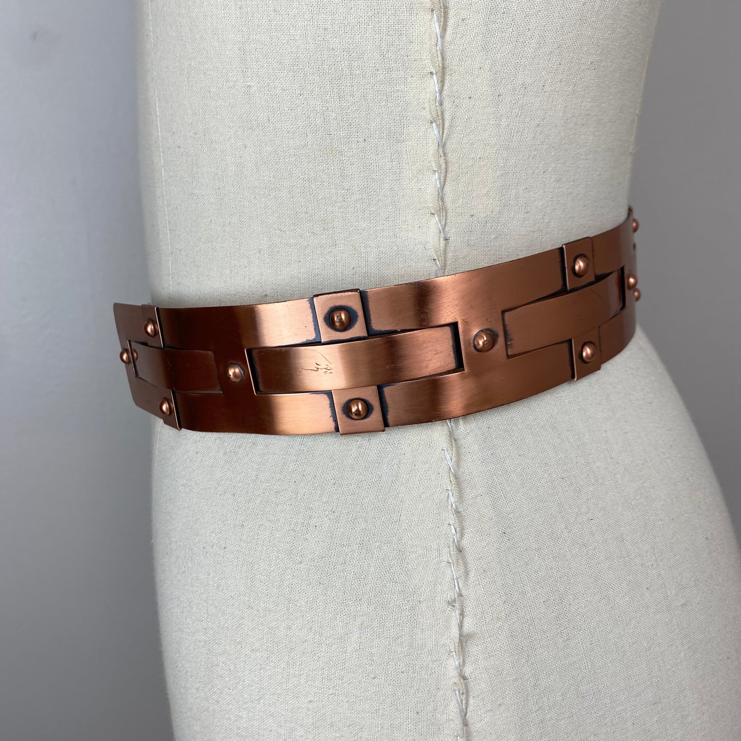 1950s Renoir Copper Belt, Size Small, Basket-weave with Chain, Signed