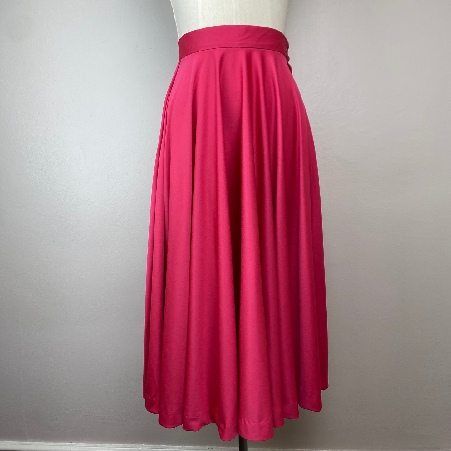 1970s Pink Disco Set, Size XS, Sleeveless Blouse and Midi Length Circle Skirt