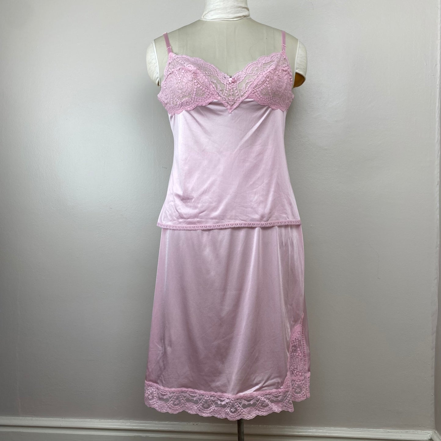 1970s Vanity Fair Pastel Pink Camisole and Half Slip, Size Medium, Nylon