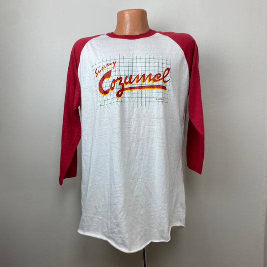 1980s Cozumel Mexico T-Shirt, Bambu Baseball Tee, Size L/XL
