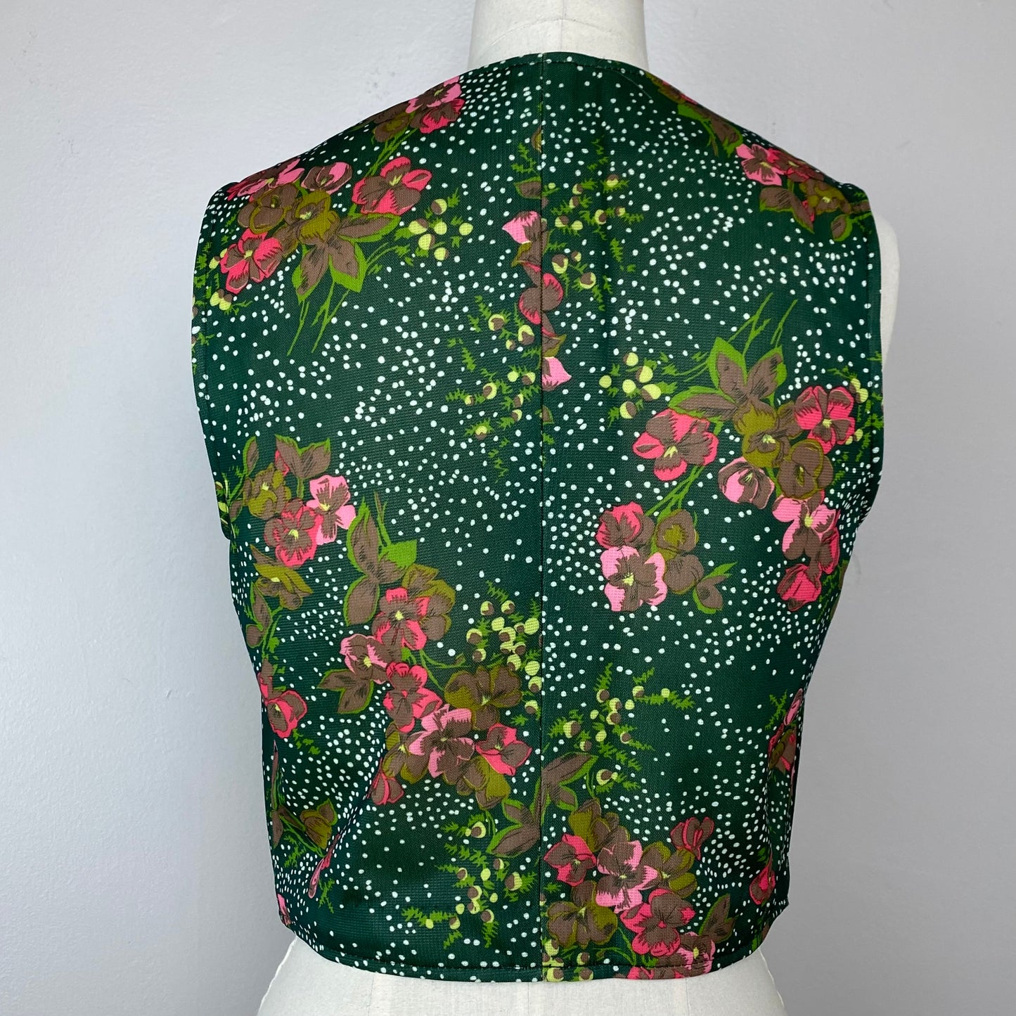 1970s Green Floral Vest, Devon, Size Small