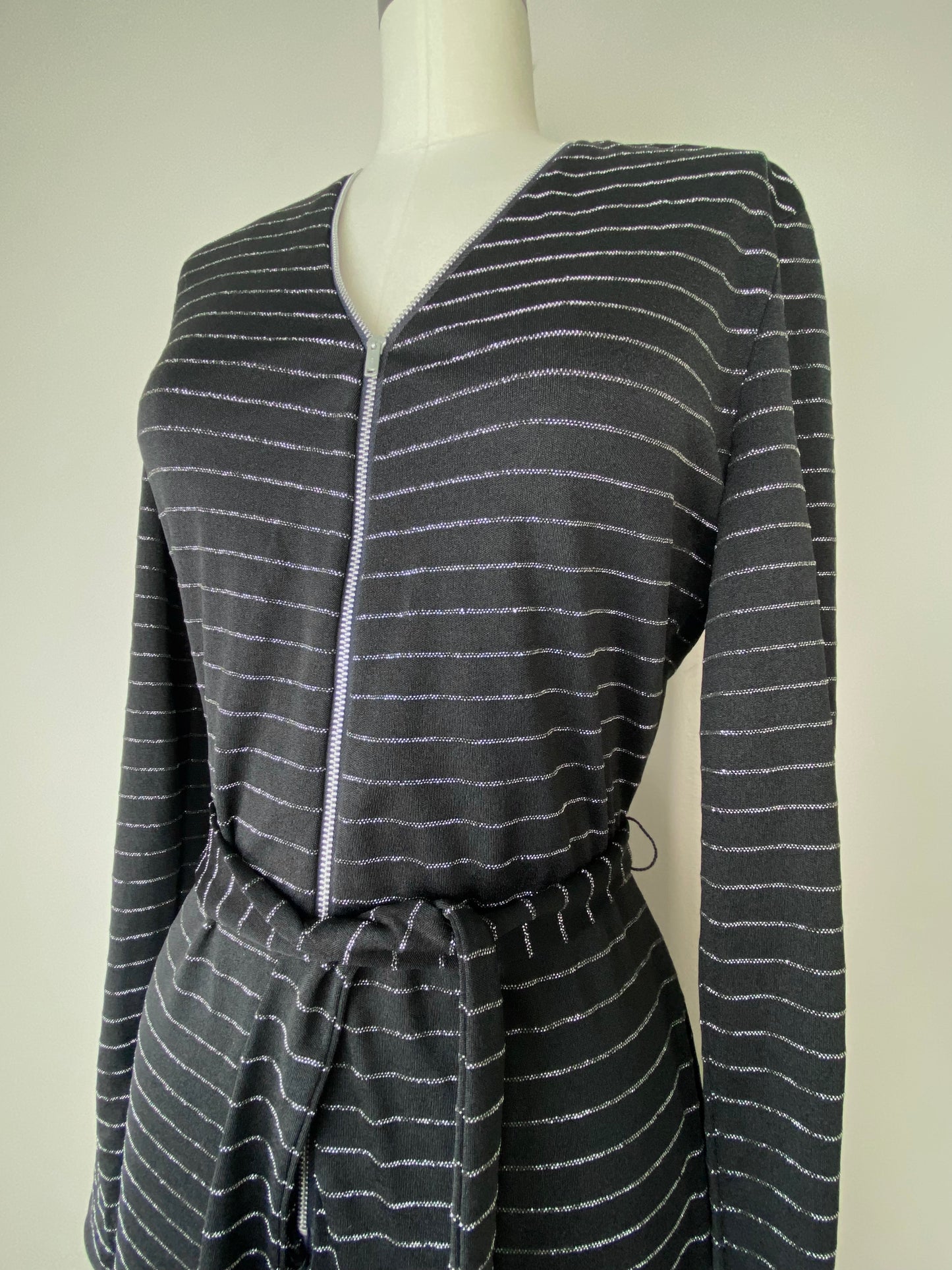 1970s Lurex Stripe Wide Leg Jumpsuit, Zip Up, Size M-L Tall