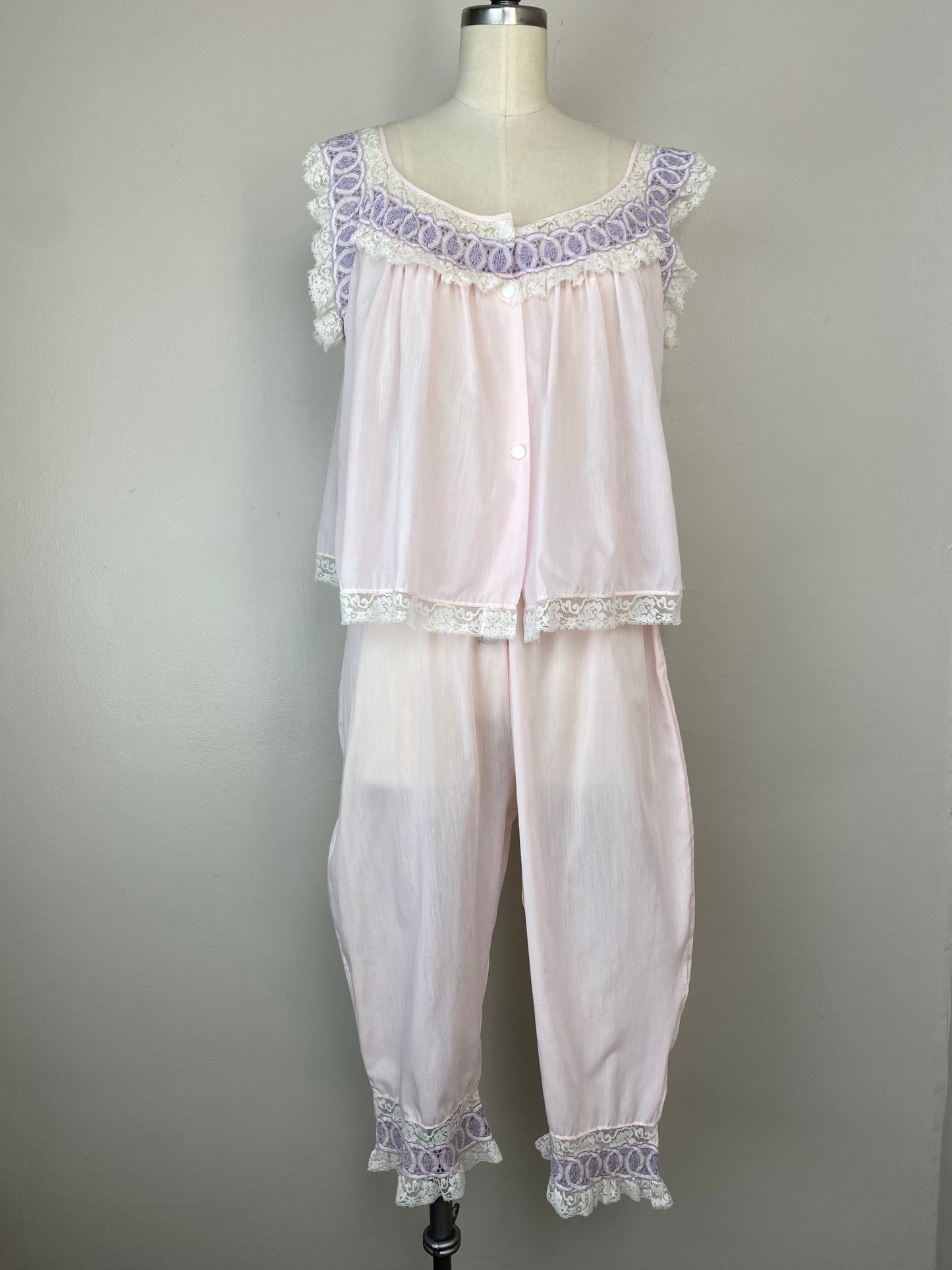 1950s Pastel Pink Pajama Set, Fantasy Lingerie, Size S/M