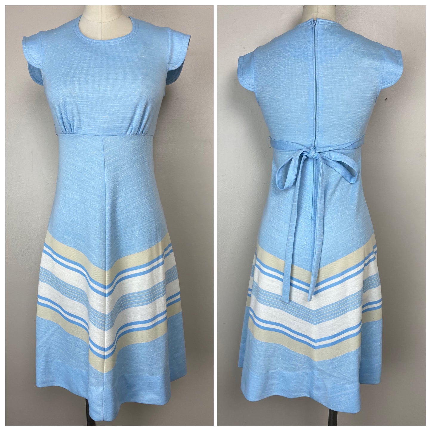 1970s Pastel Blue Knit Sleeveless Dress, Jerell of Texas, Size XS/S, Chevron Stripe