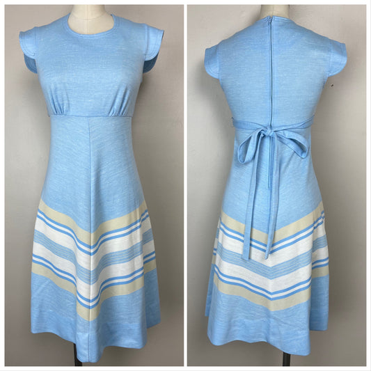 1970s Pastel Blue Knit Sleeveless Dress, Jerell of Texas, Size XS/S, Chevron Stripe