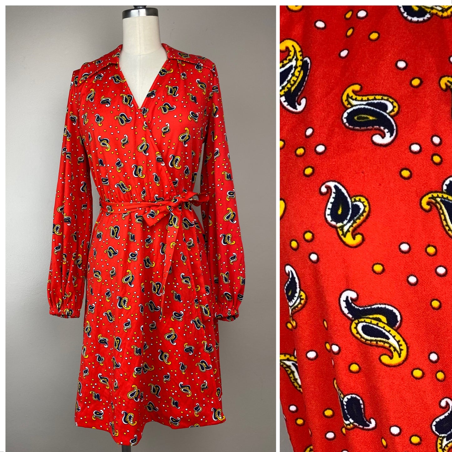 1970s Jonathan Logan Wrap Dress, Size S/M , Red Paisley Print