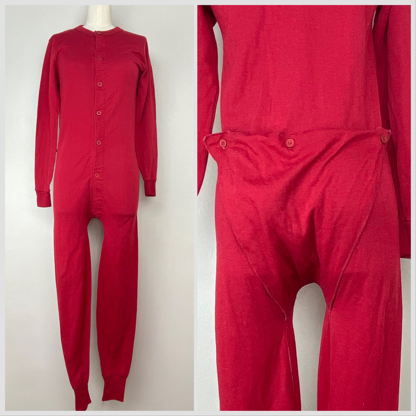 1980s/90s Red Union Suit, Allen A Size S/M, Long Johns, Long Underwear, Pajamas