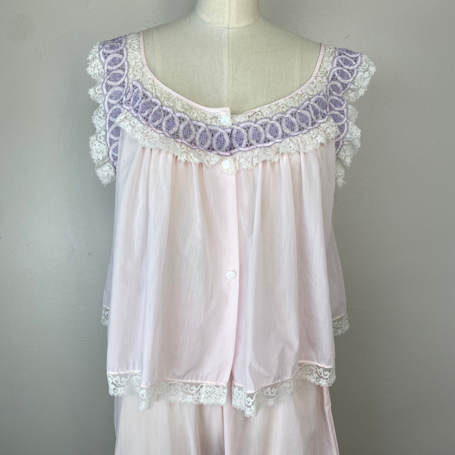 1950s Pastel Pink Pajama Set, Fantasy Lingerie, Size S/M