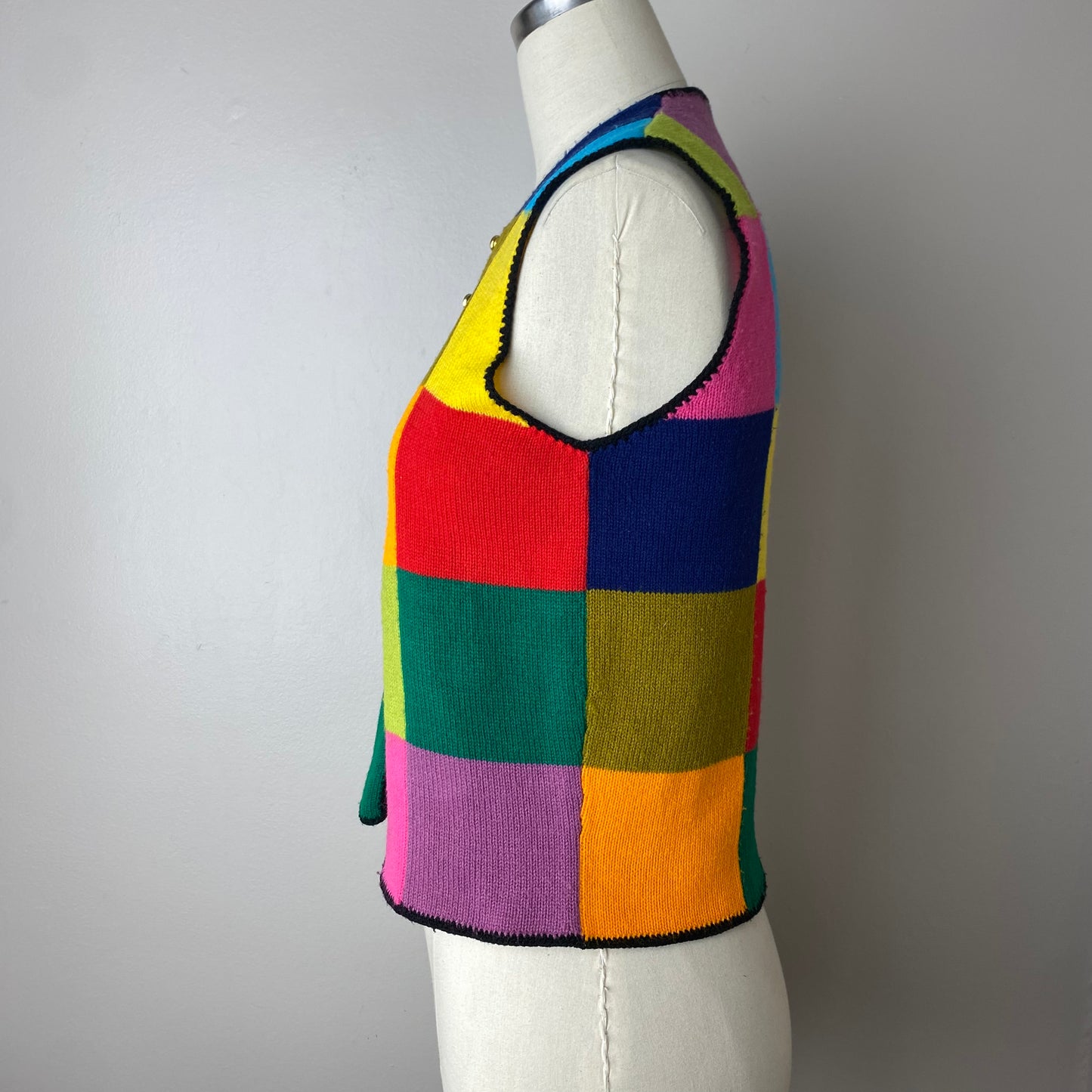 1970s Rainbow Square Patchwork Sweater Vest, Size S/M