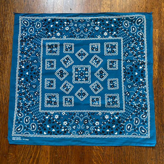 1950s/60s Blue Bandana, RN 13960, Fast Color, 100% Cotton, Selvage Edge