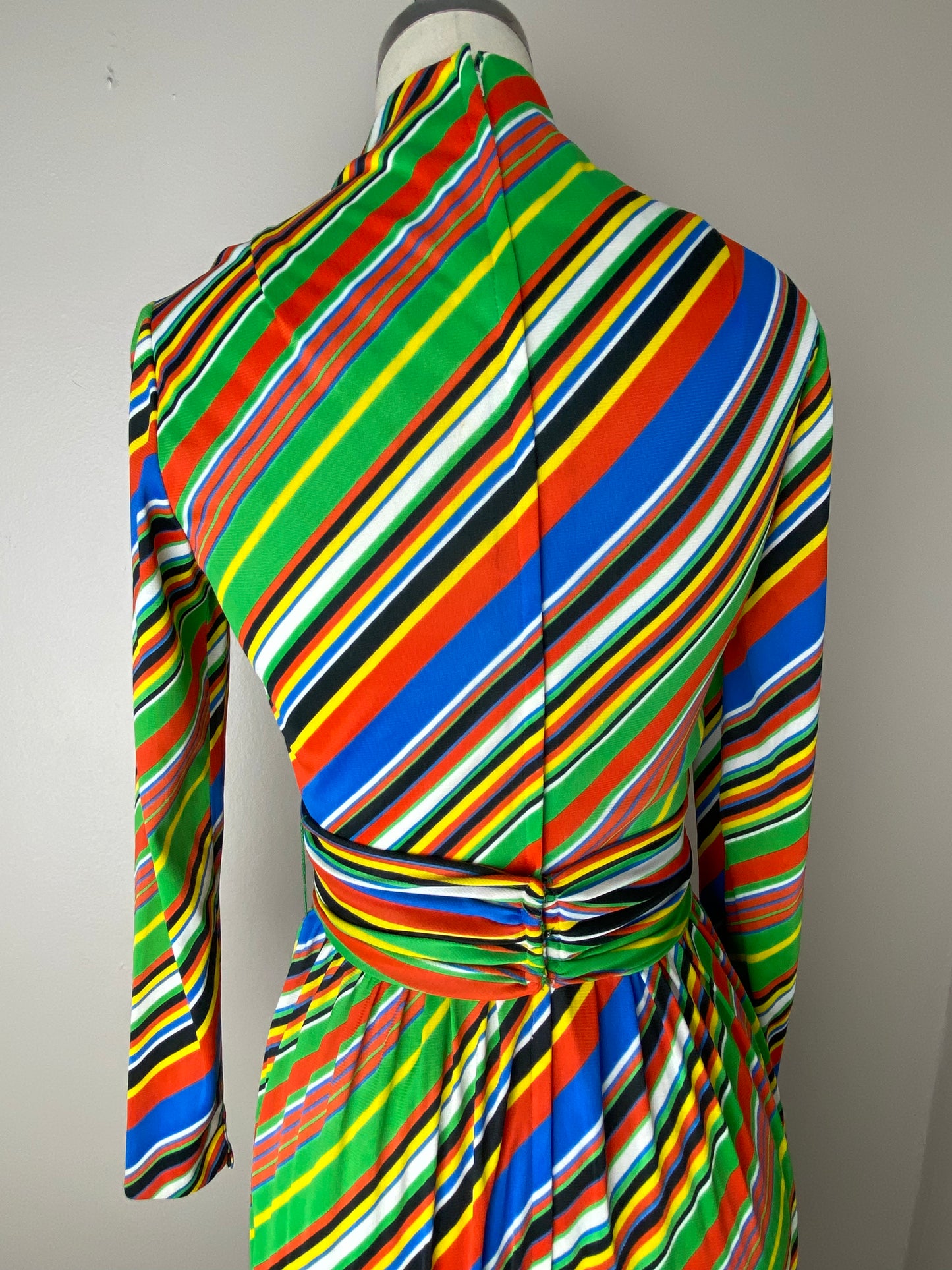 1970s Rainbow Stripe Maxi Dress, Fred Perlberg Size XS