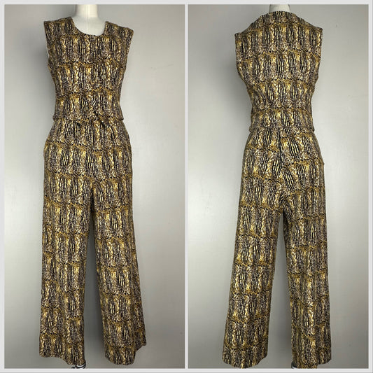 1960s Tiger Print Velour Pant Suit, Size Small, Vest and Pants