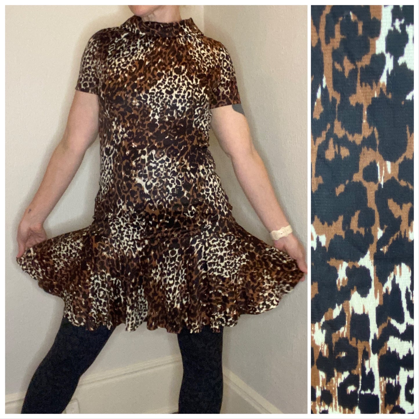 1960s Animal Print Drop Waist Mini Dress, Size Small