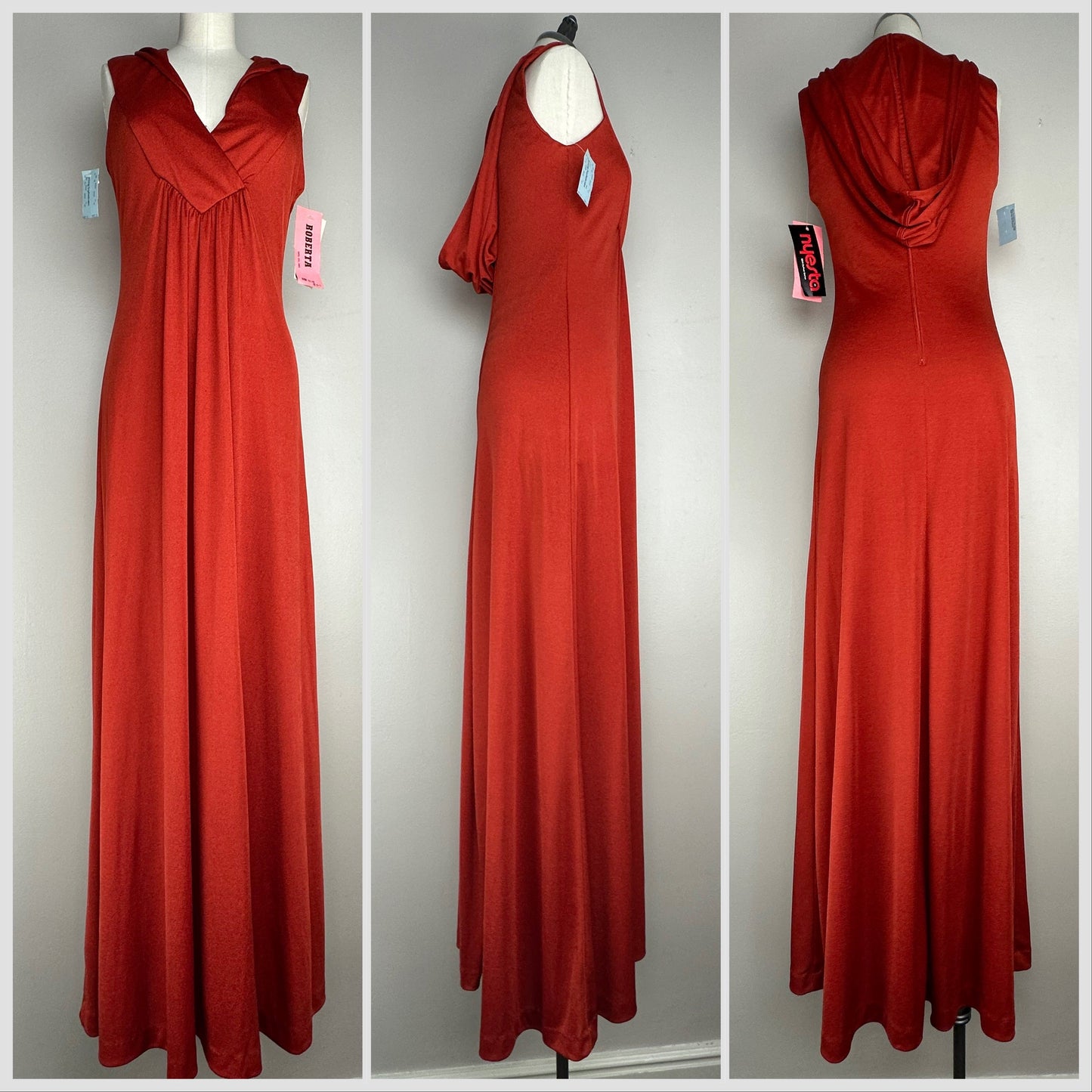 1970s Rust Hooded Maxi Dress, Size XS/S