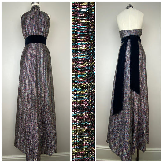 1970s Rainbow Lurex Halter Dress, Daisy's Originals of Miami, Size Large Tall
