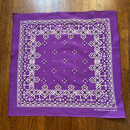 1980s Purple Bandana, RN 14193, 100% Cotton, Made in USA, Selvage Edge