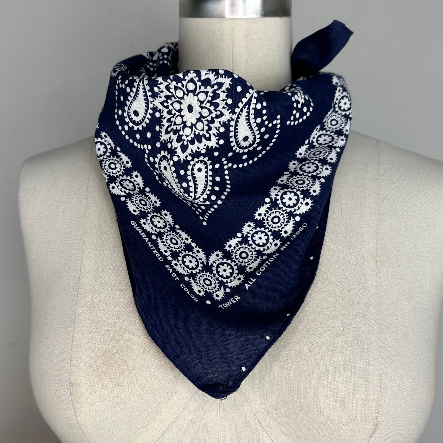 1950s/60s Indigo Blue Bandana, Tower, Paisley Floral and Dots, Selvage Edge