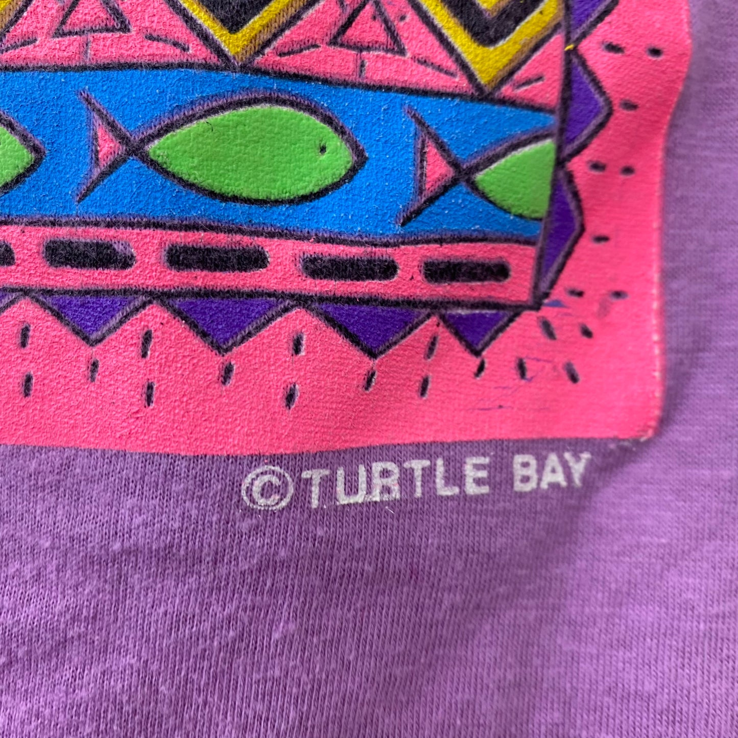 1980s Neon Print Beach Muscle Tee, Size Small, Turtle Bay Hawaii, Screen Stars Sleeveless T-Shirt