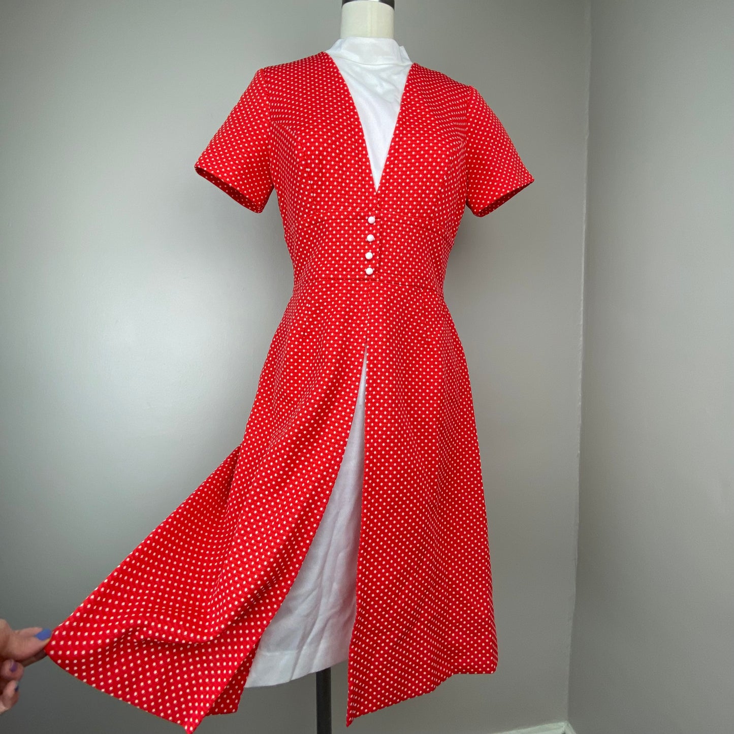 1970s Red and White Polka Dot Dress, Size Small