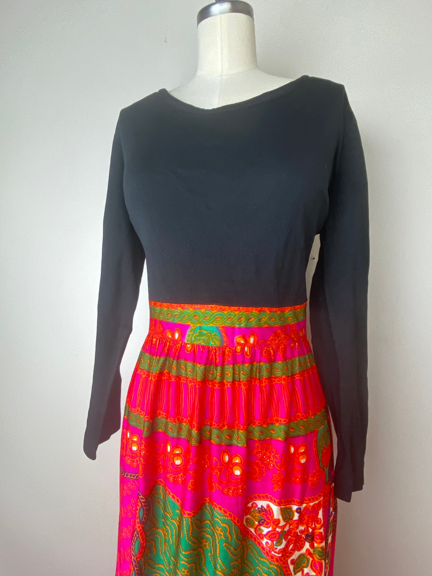 1960s/70s Bright Psychedelic Maxi Dress, Size Large/XL