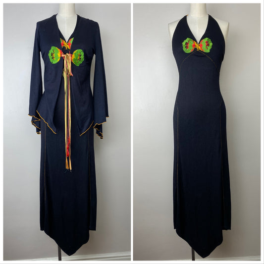 1970s Halter Dress with Matching Bell Sleeve Top, Snuggler Size XS/S