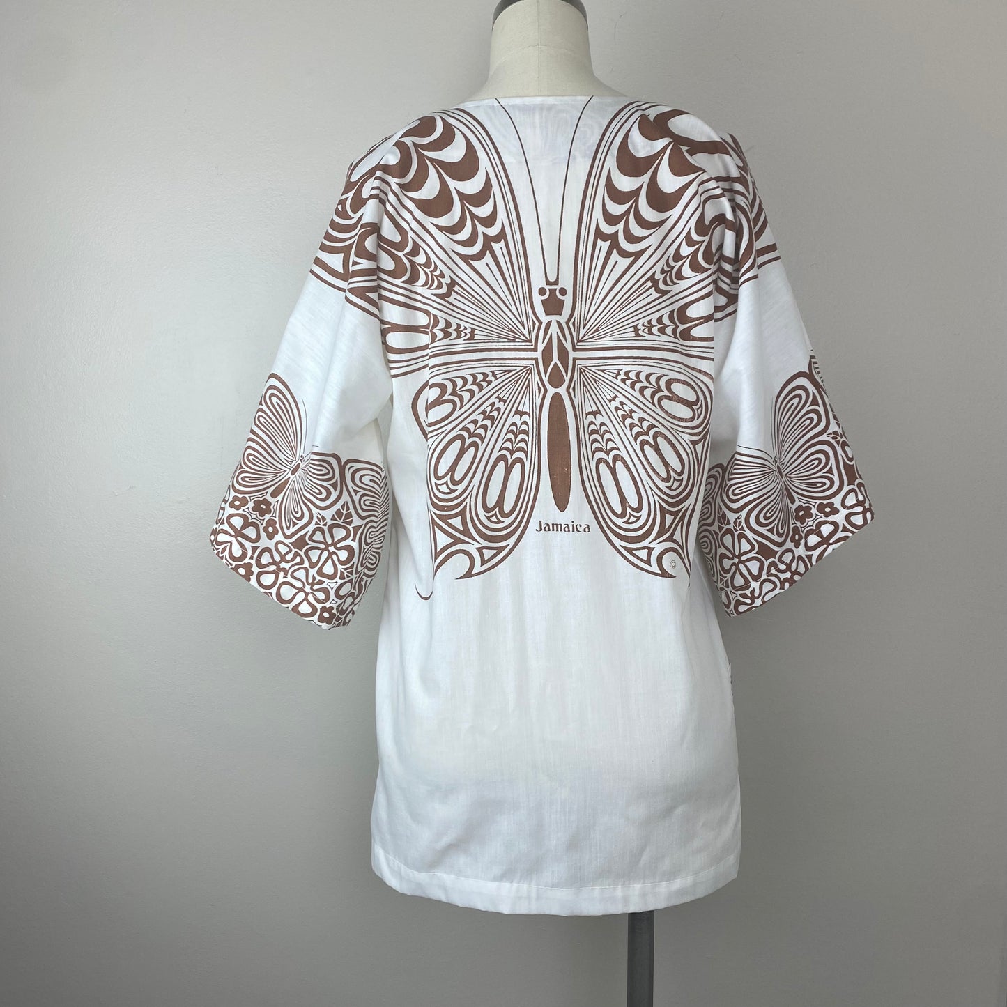 1970s Jamaica Souvenir Shirt, Sun Island Size Small, Butterfly Hippy Tunic