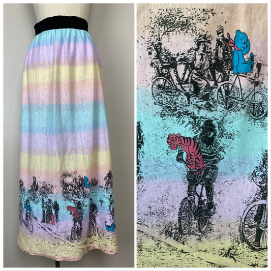 Handmade Knit Maxi Skirt, Size M/L, Novelty Border Print