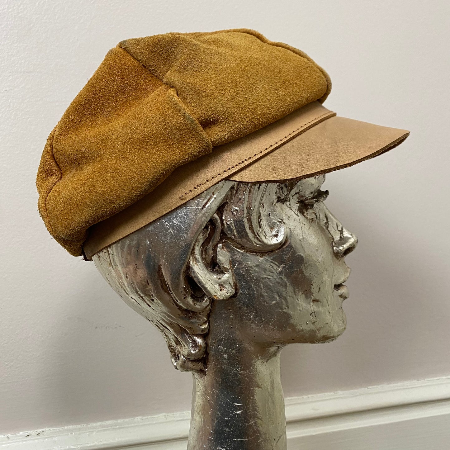 1970s Leather Hat, Size 7 1/8, Medium, Hippie, Biker, Pageboy