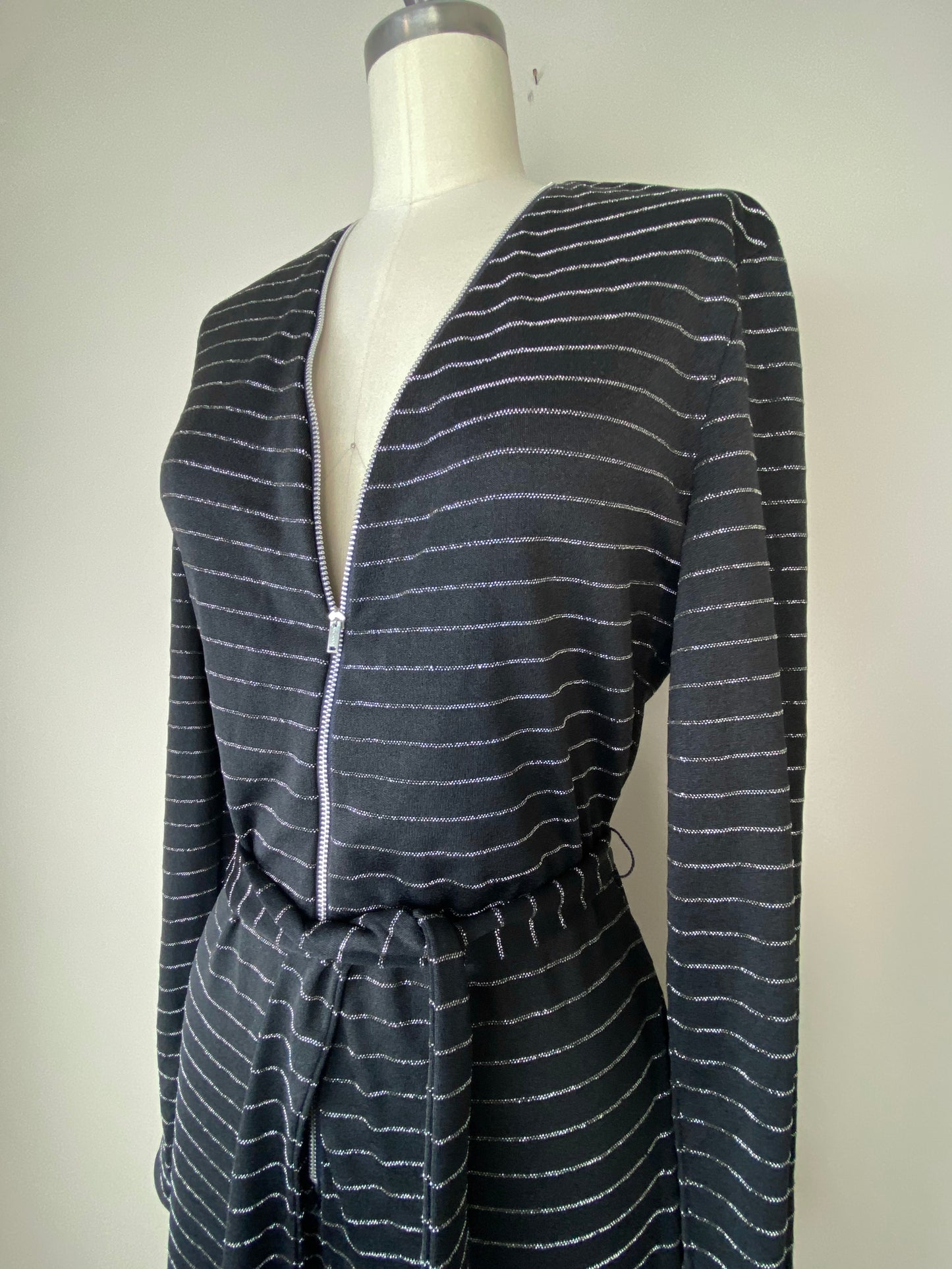 1970s Lurex Stripe Wide Leg Jumpsuit, Zip Up, Size M-L Tall