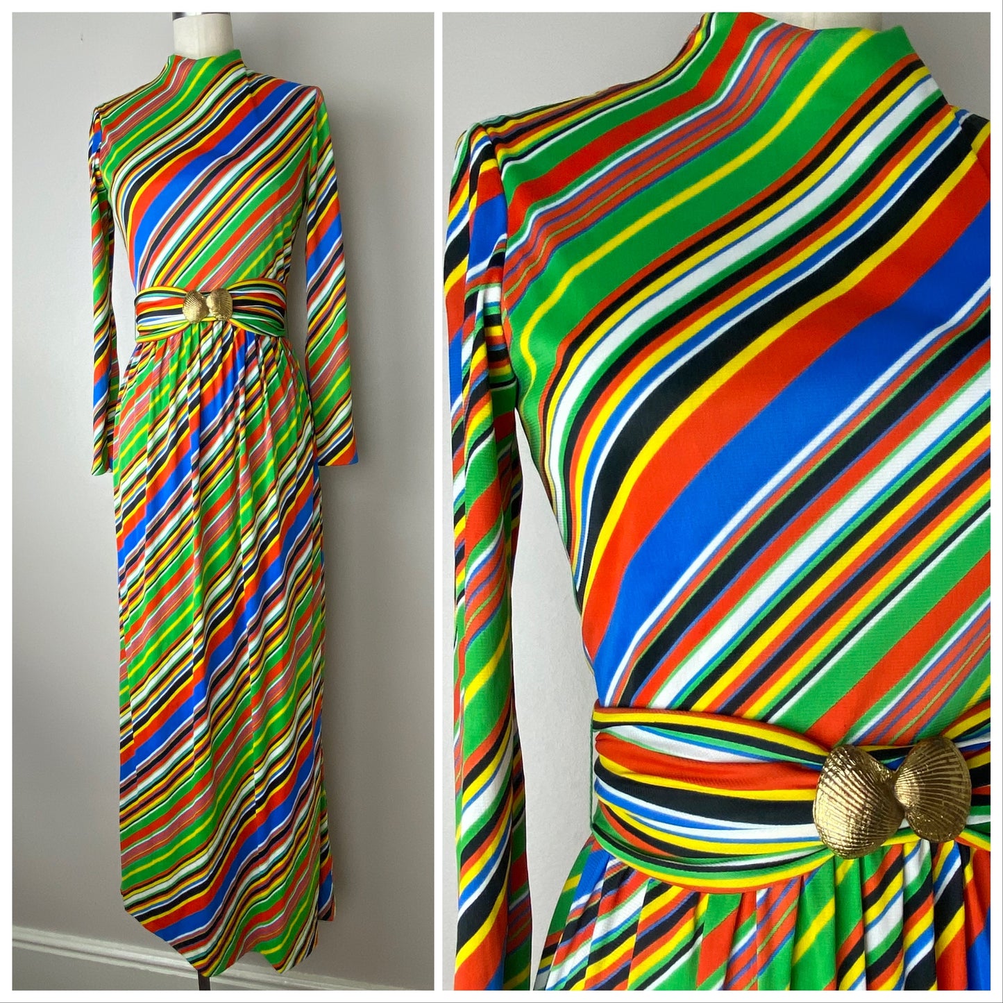 1970s Rainbow Stripe Maxi Dress, Fred Perlberg Size XS