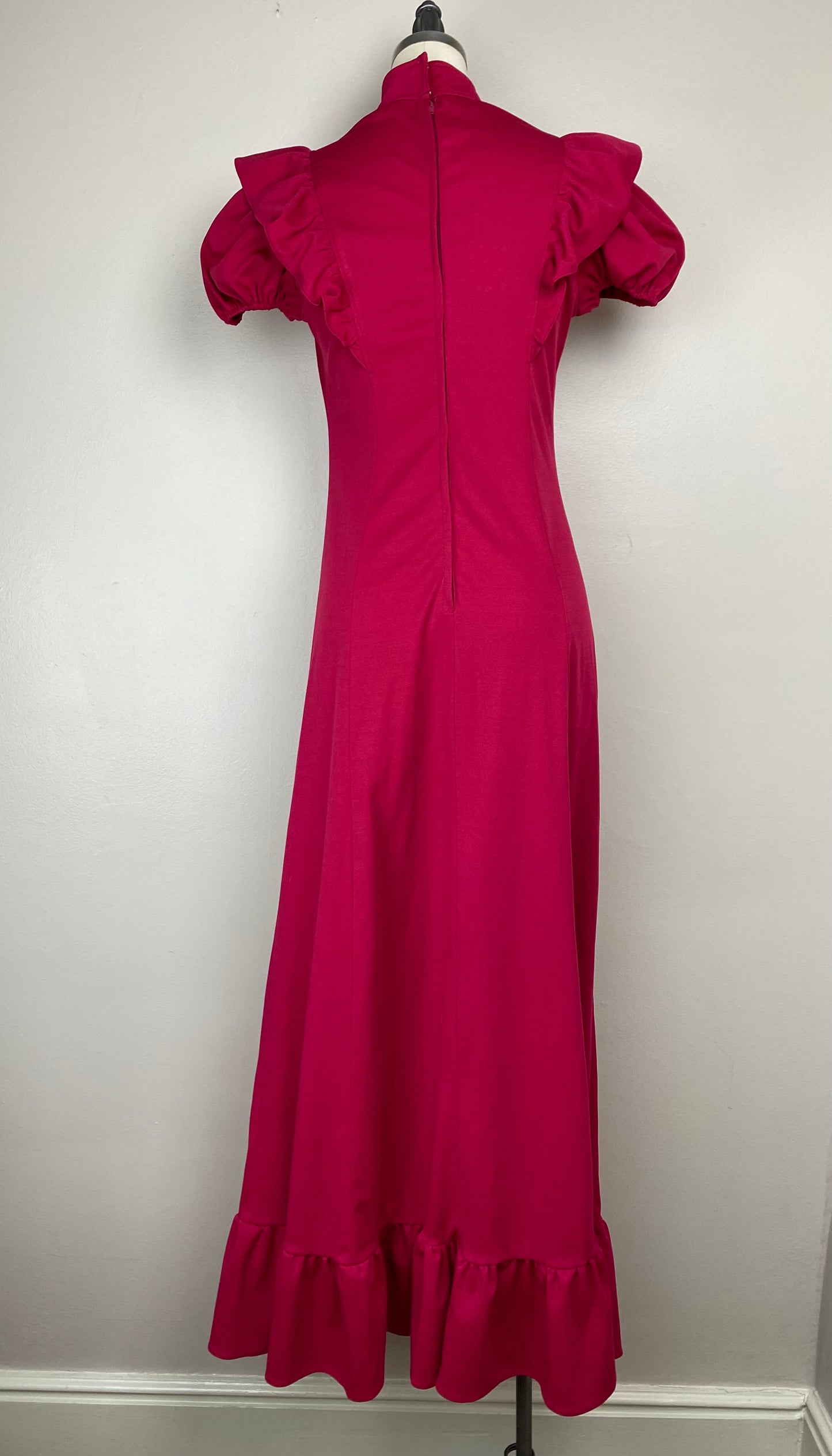 1970s Bright Pink Prairie Maxi Dress, Mikey Jrs. Size S/M