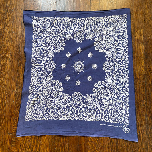1980s Indigo Bandana, RN 15187, 100% Cotton, Selvage Edge, Crafted with Pride in America