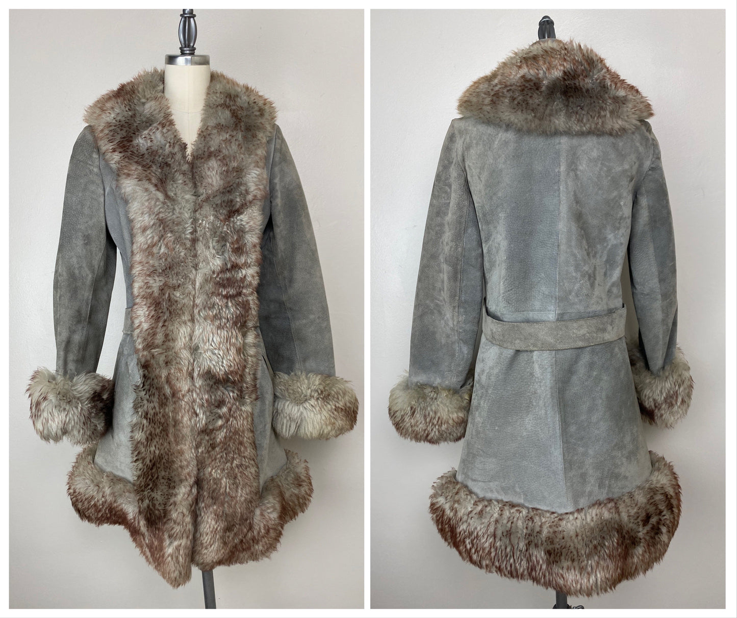 1960s “Penny Lane” Coat, Leather with Faux Fur Trim, Size XS/S