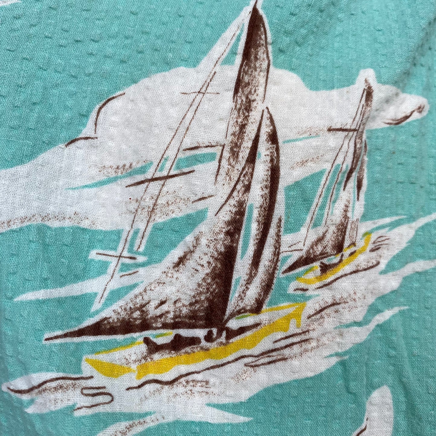 1940s/50s Seersucker Shirt, Size XS/S, Sailboat Print