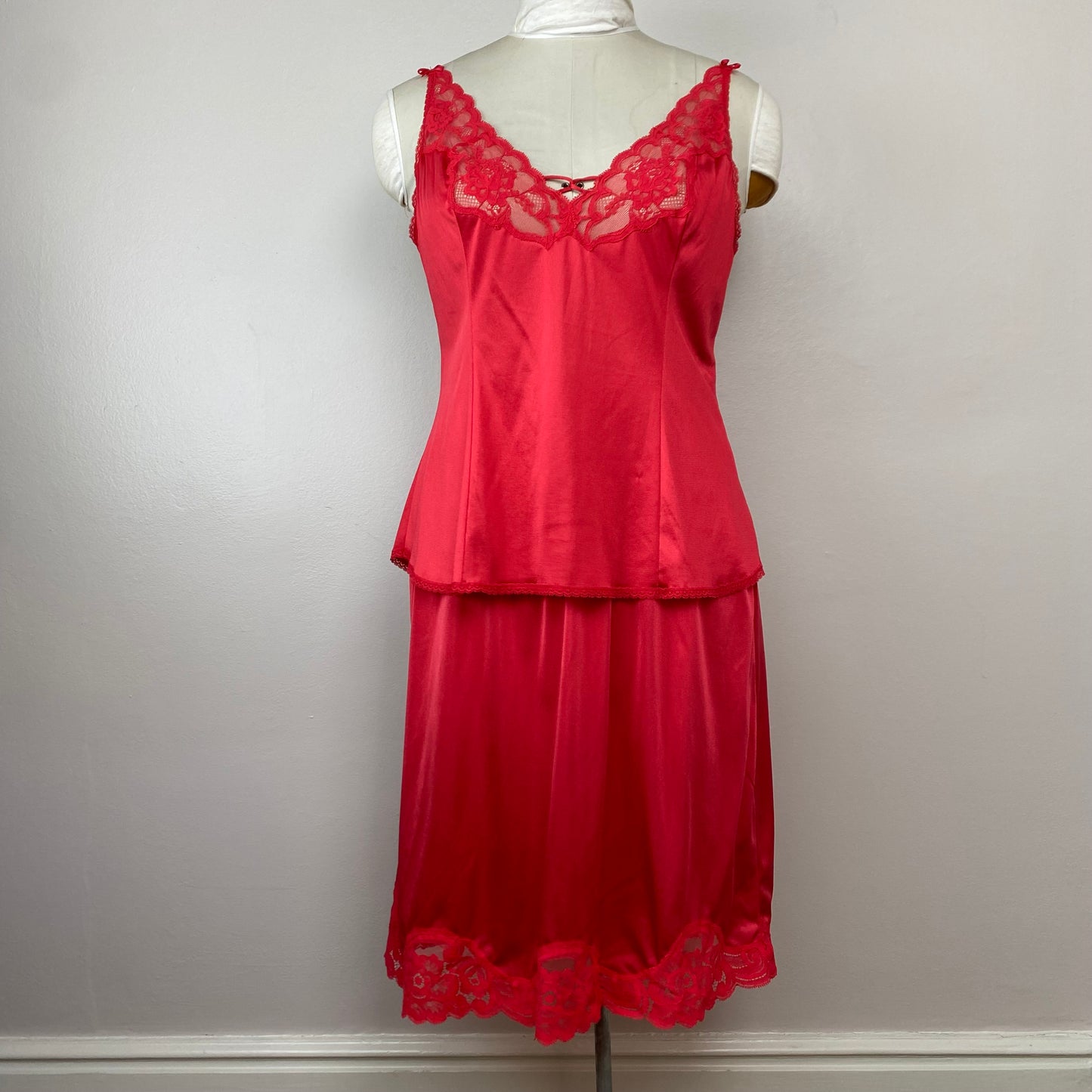 1970s Red Vanity Fair Camisole and Half Slip, Size Medium, Nylon