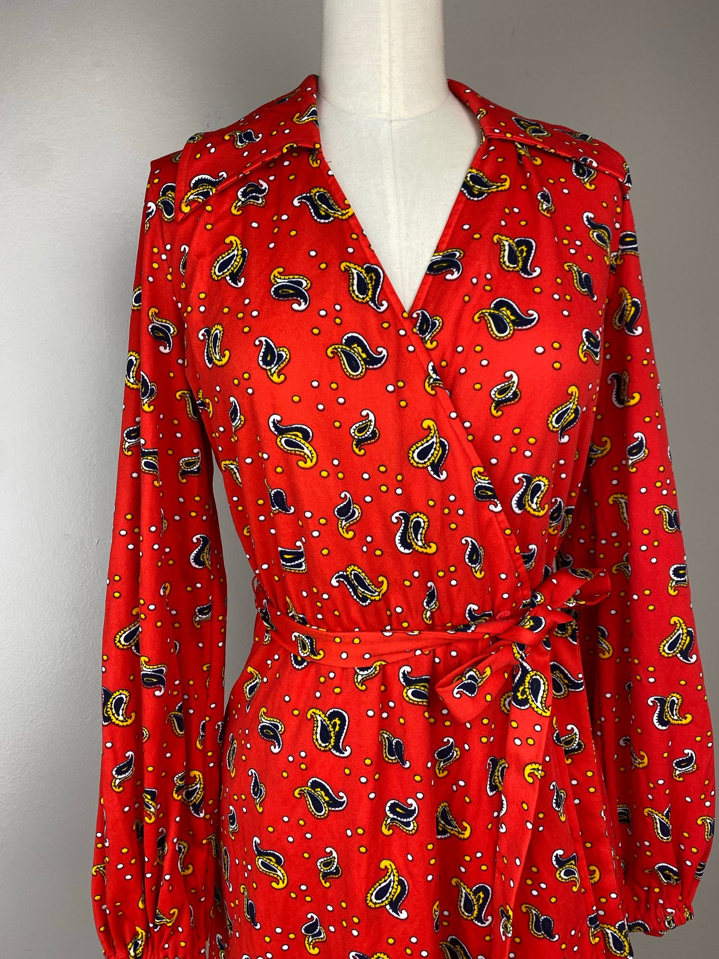 1970s Jonathan Logan Wrap Dress, Size S/M , Red Paisley Print