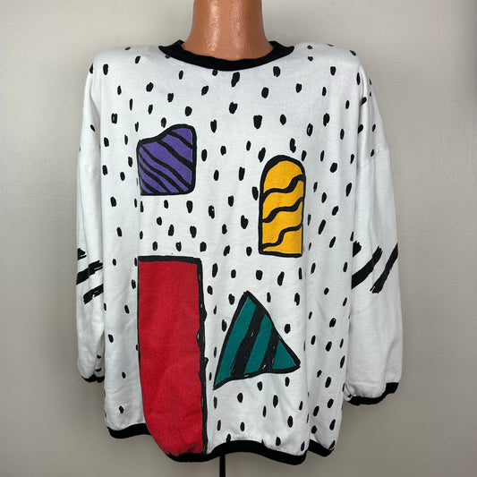 1980s Geometric All Over Print Oversized Slouchy Sweatshirt, A-Ron's Woman 80s Art