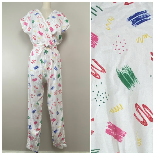 1980s Scribble Art Sleeveless Jumpsuit, Freedom Wear Size Medium