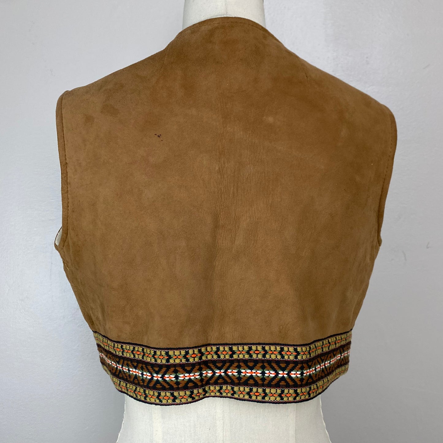 1960s Cropped Suede Vest with Boho Trim, Size XS/S